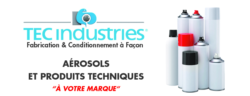 TEC INDUSTRIES formulateur fabricant conditionneur aerosol sous gaz propulseurs ininflammables au service de votre marque conditionneur à façon aerosols conditionnement aerosol  fabricant aerosol fabrication aerosols produits techniques en aerosol produits industriels aerosols les titres des pages